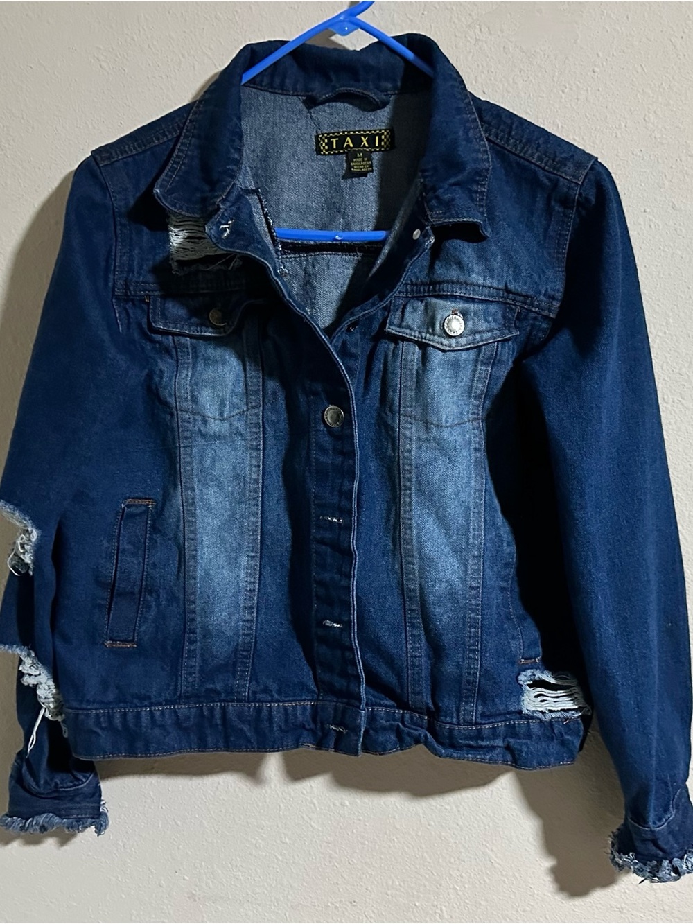 TAXI Dark Blue Distressed Denim Jacket - Women's Jean Jacket